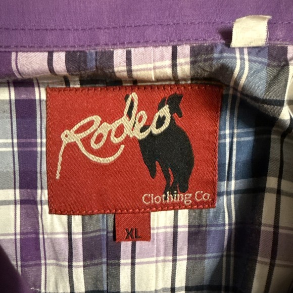 Rodeo Co Shirt Mens Size XL Western Long Sleeve Purple/Blue Plaid Rodeo Cowboy - Picture 4 of 4